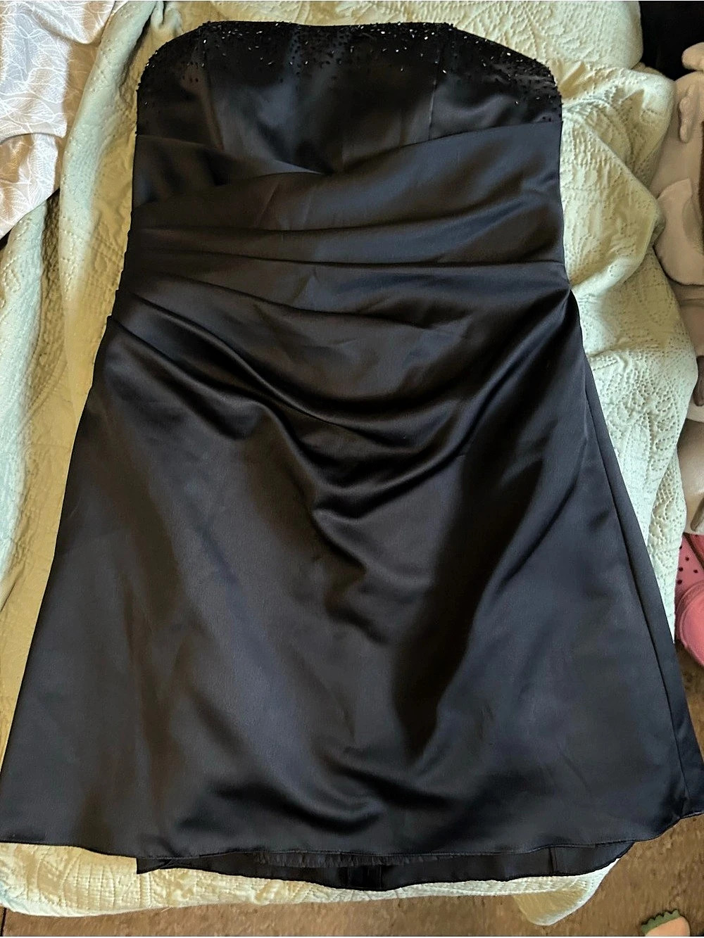 Alfred Angelo C707ZSW Beaded Mini Dress in Black Size 16W Like New